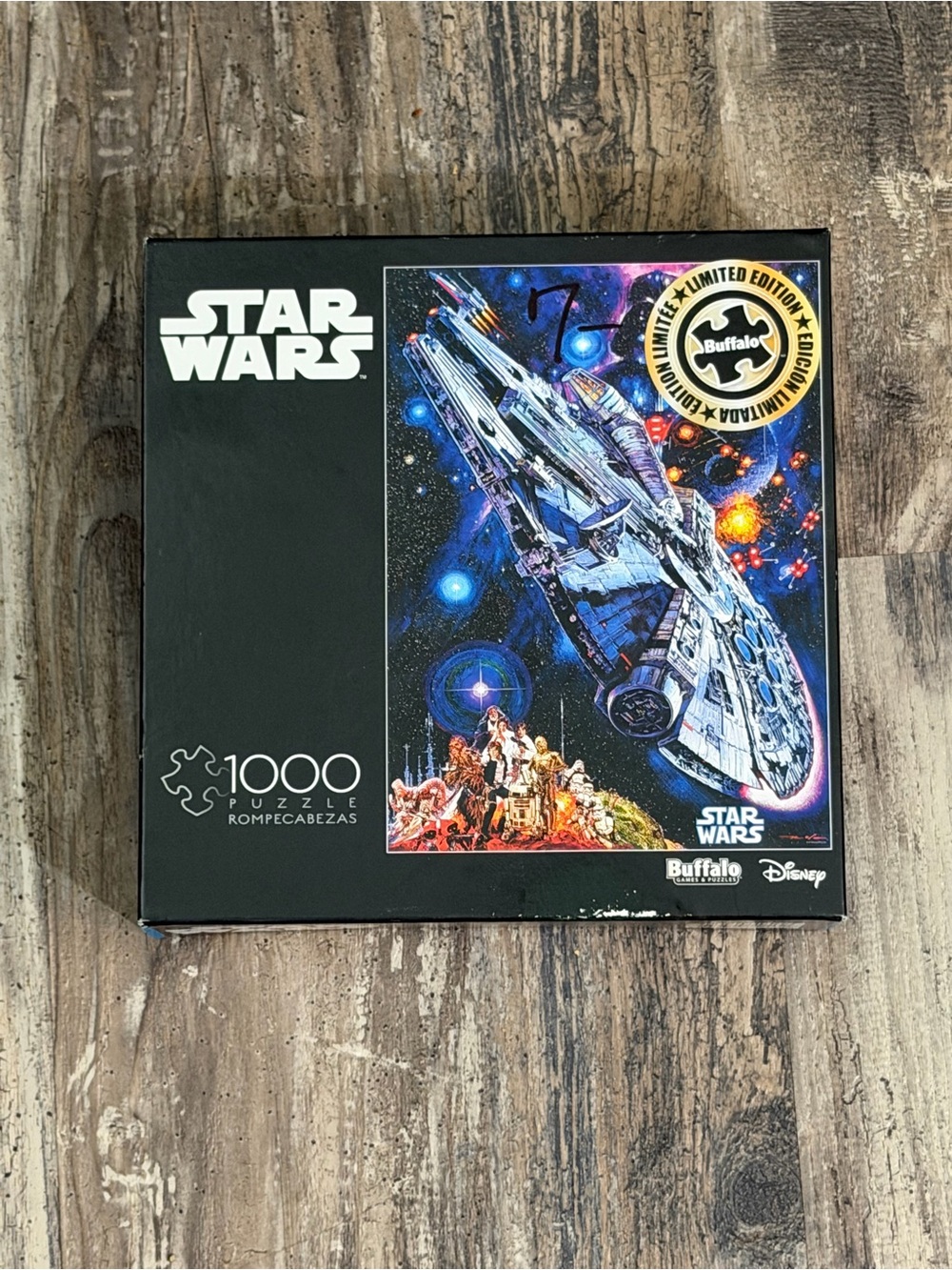 Star Wars Millennium Falcon Puzzle Box Art - Blue, Black, White